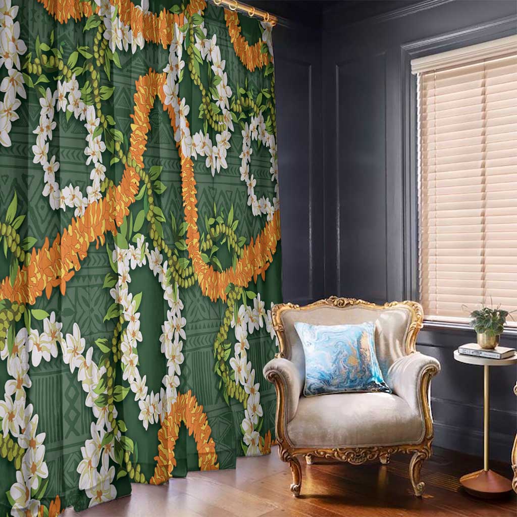 Aloha Festive Hawaii Window Curtain Mokihana - Maile and Ilima on Forest Green LT7 - Polynesian Pride