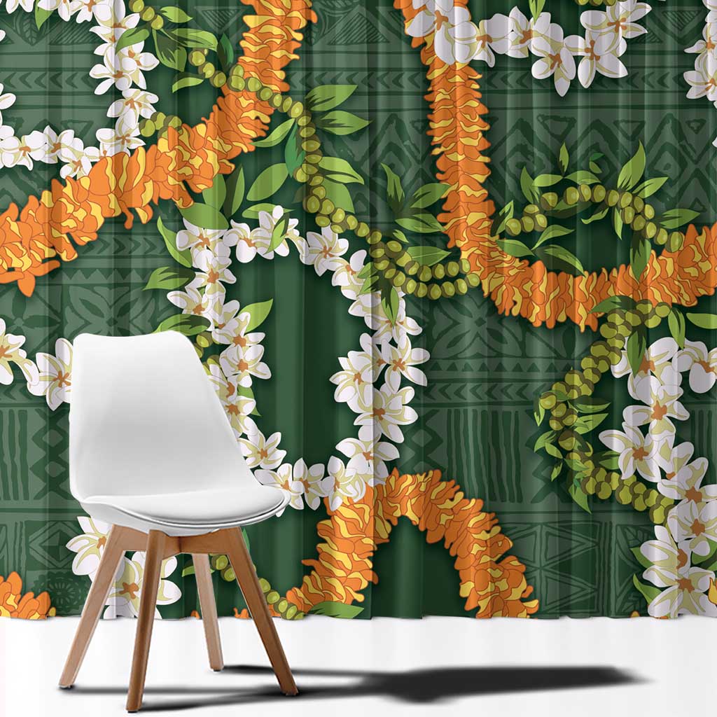 Aloha Festive Hawaii Window Curtain Mokihana - Maile and Ilima on Forest Green LT7 - Polynesian Pride