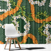 Aloha Festive Hawaii Window Curtain Mokihana - Maile and Ilima on Forest Green LT7 - Polynesian Pride