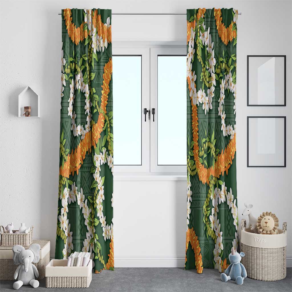 Aloha Festive Hawaii Window Curtain Mokihana - Maile and Ilima on Forest Green LT7 - Polynesian Pride