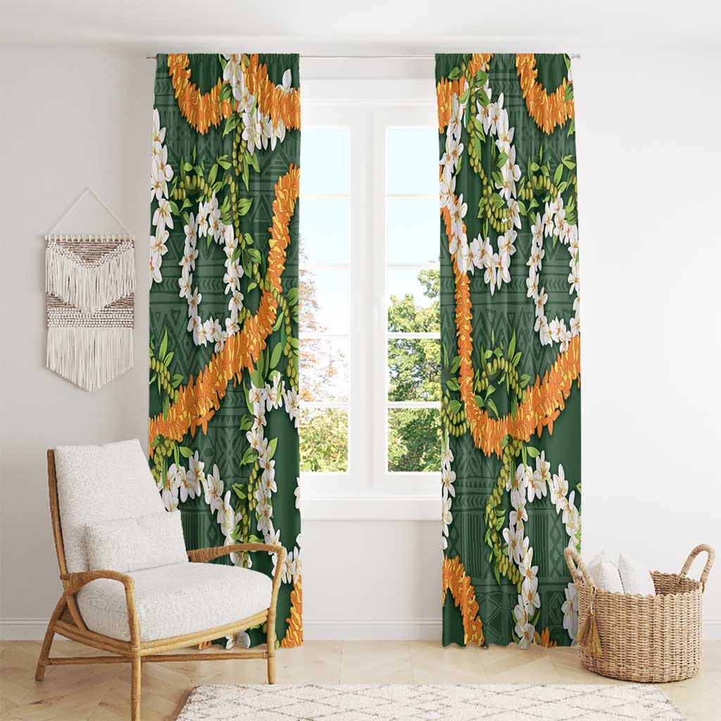 Aloha Festive Hawaii Window Curtain Mokihana - Maile and Ilima on Forest Green LT7 - Polynesian Pride