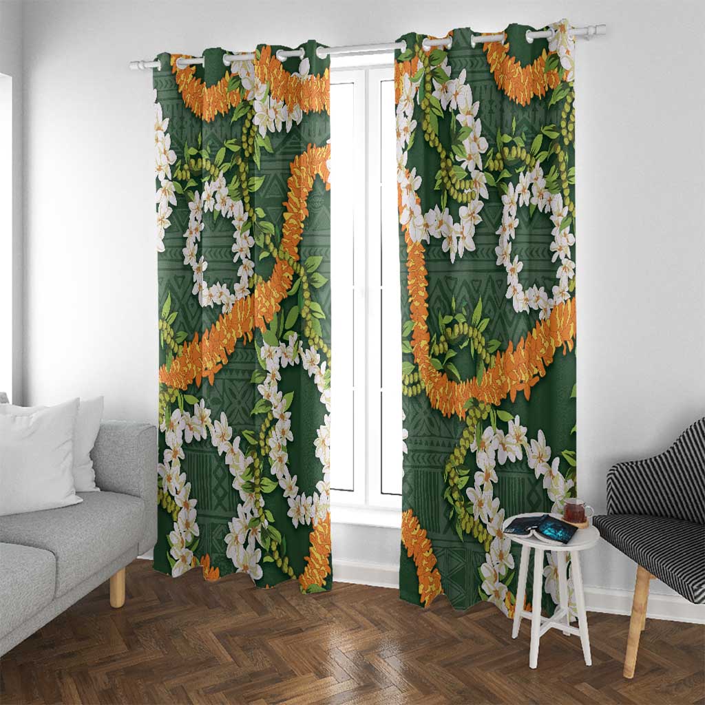 Aloha Festive Hawaii Window Curtain Mokihana - Maile and Ilima on Forest Green LT7 With Grommets Forest Green - Polynesian Pride