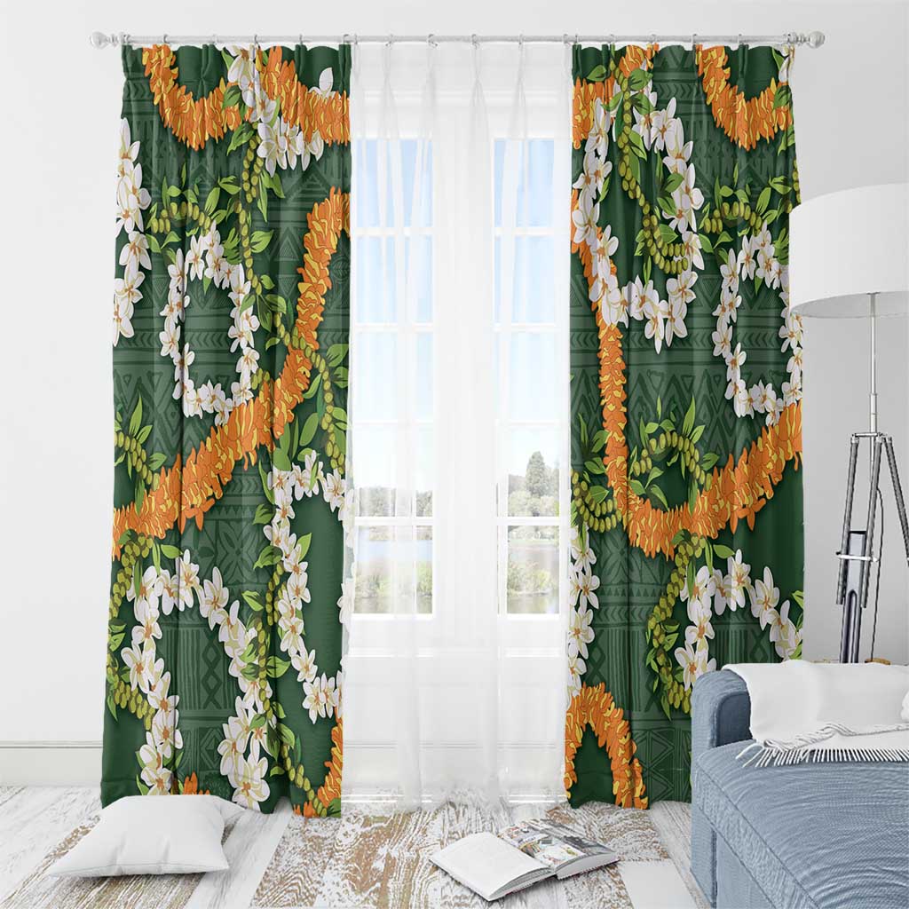 Aloha Festive Hawaii Window Curtain Mokihana - Maile and Ilima on Forest Green LT7 - Polynesian Pride