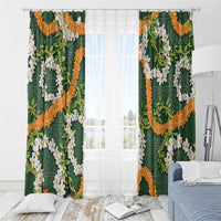Aloha Festive Hawaii Window Curtain Mokihana - Maile and Ilima on Forest Green LT7 - Polynesian Pride
