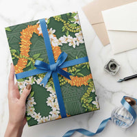 Aloha Festive Hawaii Wrapping Paper Mokihana - Maile and Ilima on Forest Green