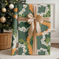 Aloha Festive Hawaii Wrapping Paper Mokihana - Maile and Ilima on Forest Green