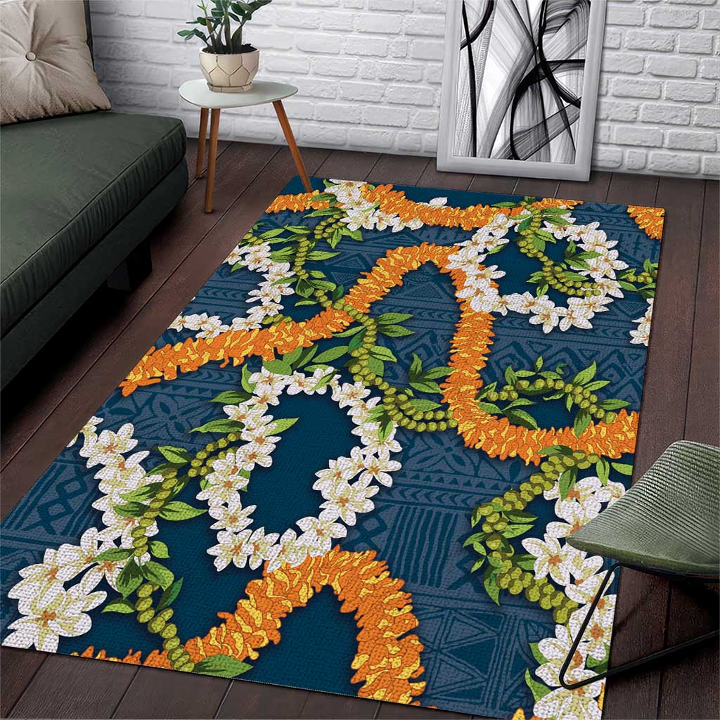 Aloha Festive Hawaii Area Rug Mokihana - Maile and Ilima on Navy Blue - Polynesian Pride