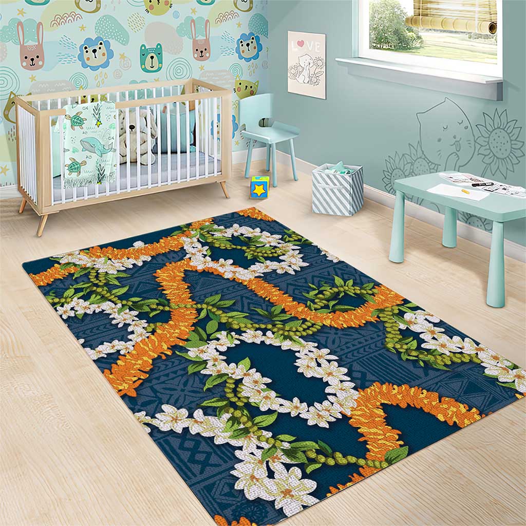 Aloha Festive Hawaii Area Rug Mokihana - Maile and Ilima on Navy Blue - Polynesian Pride