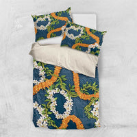 Aloha Festive Hawaii Bedding Set Mokihana - Maile and Ilima on Navy Blue - Polynesian Pride