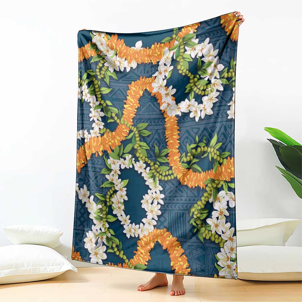 Aloha Festive Hawaii Blanket Mokihana - Maile and Ilima on Navy Blue - Polynesian Pride