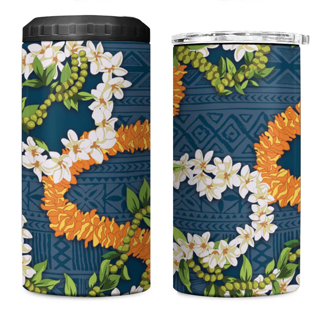 Aloha Festive Hawaii 4 in 1 Can Cooler Tumbler Mokihana - Maile and Ilima on Navy Blue - Polynesian Pride