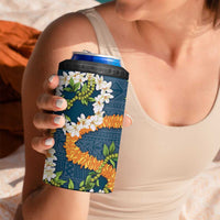 Aloha Festive Hawaii 4 in 1 Can Cooler Tumbler Mokihana - Maile and Ilima on Navy Blue - Polynesian Pride