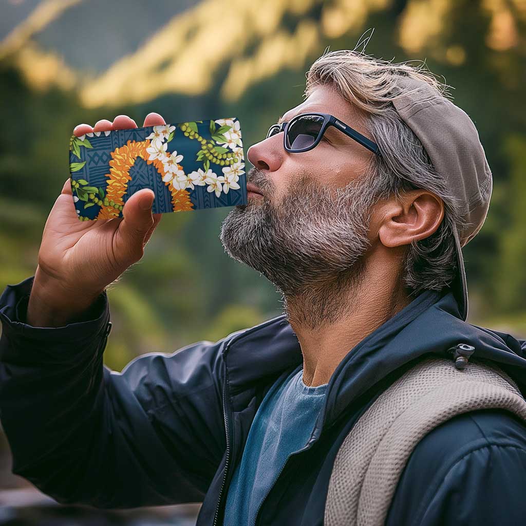 Aloha Festive Hawaii 4 in 1 Can Cooler Tumbler Mokihana - Maile and Ilima on Navy Blue - Polynesian Pride