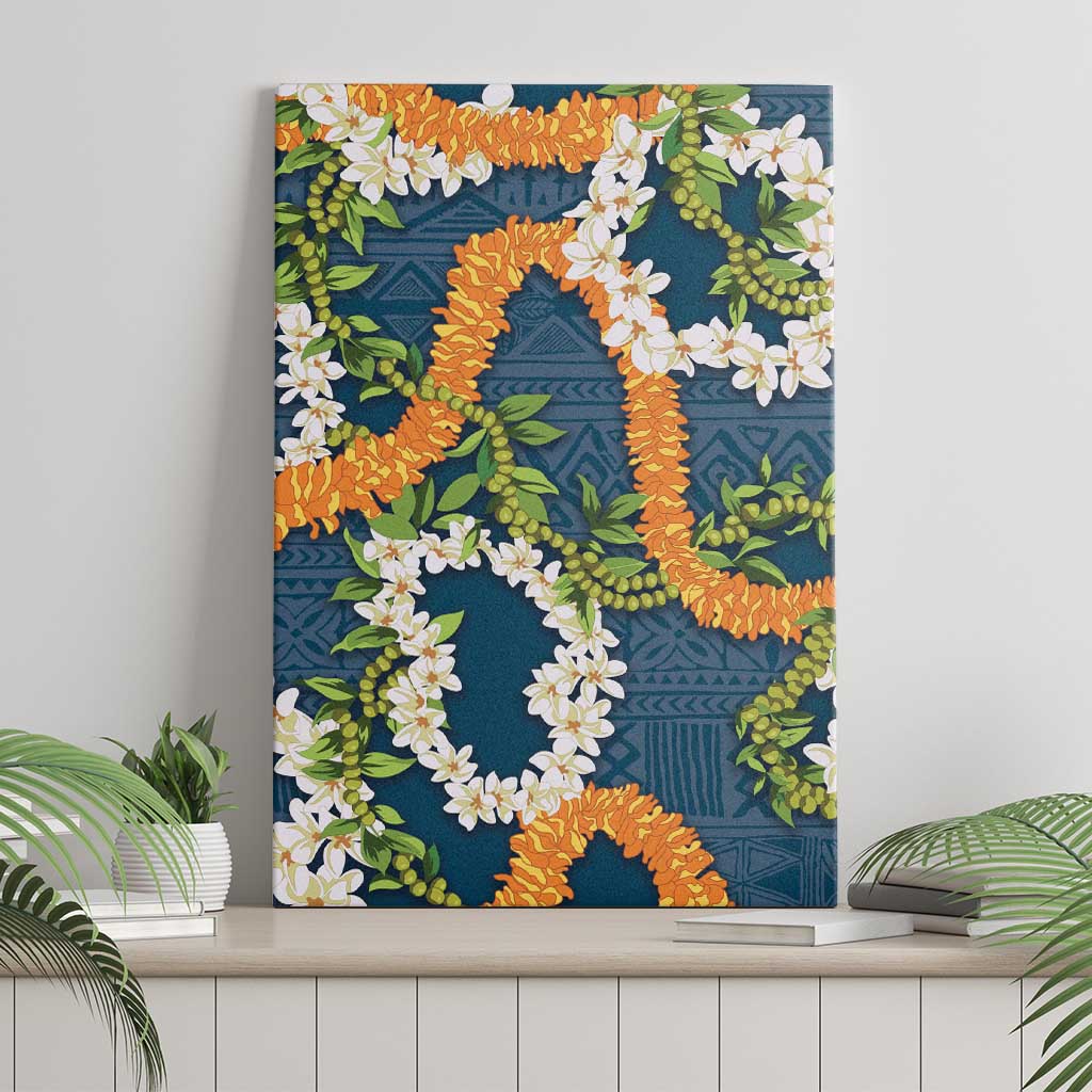 Aloha Festive Hawaii Canvas Wall Art Mokihana - Maile and Ilima on Navy Blue - Polynesian Pride