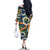 Aloha Festive Hawaii Family Matching Off The Shoulder Long Sleeve Dress and Hawaiian Shirt Mokihana - Maile and Ilima on Navy Blue - Polynesian Pride