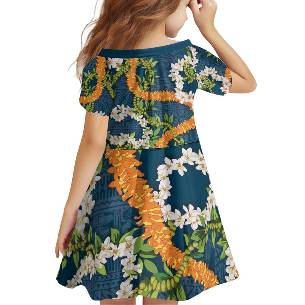 Aloha Festive Hawaii Family Matching Off Shoulder Short Dress and Hawaiian Shirt Mokihana - Maile and Ilima on Navy Blue - Polynesian Pride