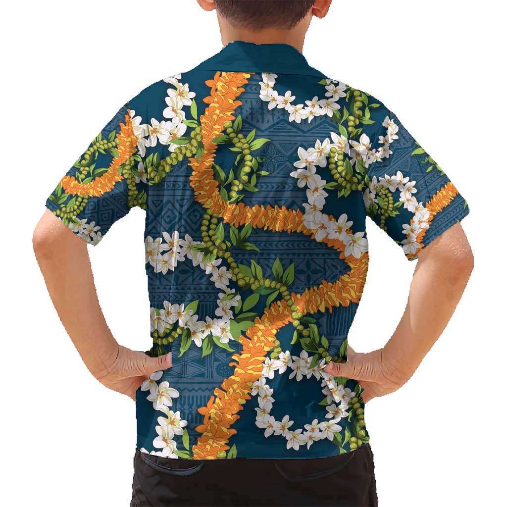 Aloha Festive Hawaii Family Matching Puletasi and Hawaiian Shirt Mokihana - Maile and Ilima on Navy Blue - Polynesian Pride