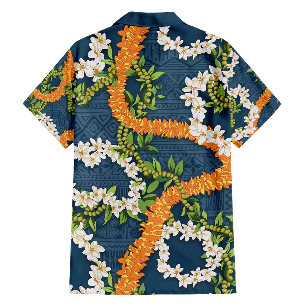 Aloha Festive Hawaii Family Matching Short Sleeve Bodycon Dress and Hawaiian Shirt Mokihana - Maile and Ilima on Navy Blue - Polynesian Pride