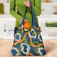 Aloha Festive Hawaii Grocery Bag Mokihana - Maile and Ilima on Navy Blue - Polynesian Pride