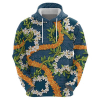 Aloha Festive Hawaii Hoodie Mokihana - Maile and Ilima on Navy Blue - Polynesian Pride