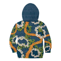 Aloha Festive Hawaii Kid Hoodie Mokihana - Maile and Ilima on Navy Blue - Polynesian Pride