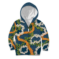 Aloha Festive Hawaii Kid Hoodie Mokihana - Maile and Ilima on Navy Blue - Polynesian Pride