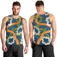 Aloha Festive Hawaii Men Tank Top Mokihana - Maile and Ilima on Navy Blue - Polynesian Pride