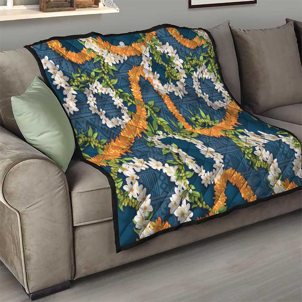 Aloha Festive Hawaii Quilt Mokihana - Maile and Ilima on Navy Blue - Polynesian Pride