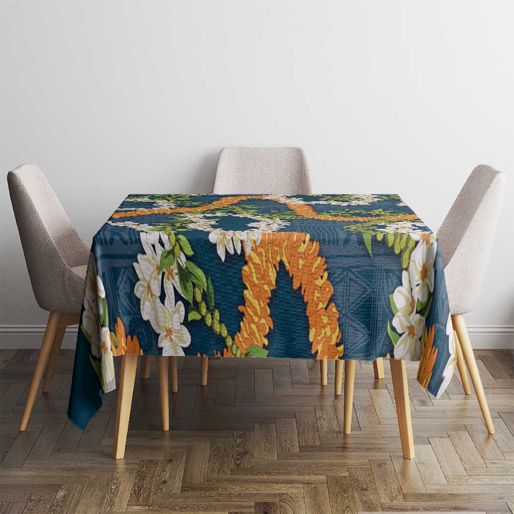Aloha Festive Hawaii Tablecloth Mokihana - Maile and Ilima on Navy Blue - Polynesian Pride