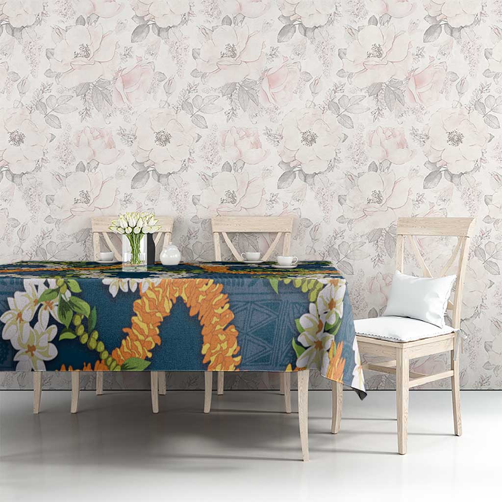 Aloha Festive Hawaii Tablecloth Mokihana - Maile and Ilima on Navy Blue - Polynesian Pride