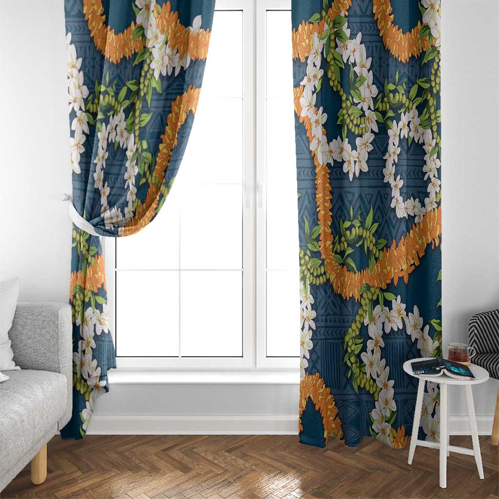 Aloha Festive Hawaii Window Curtain Mokihana - Maile and Ilima on Navy Blue - Polynesian Pride