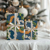 Aloha Festive Hawaii Wrapping Paper Mokihana - Maile and Ilima on Navy Blue