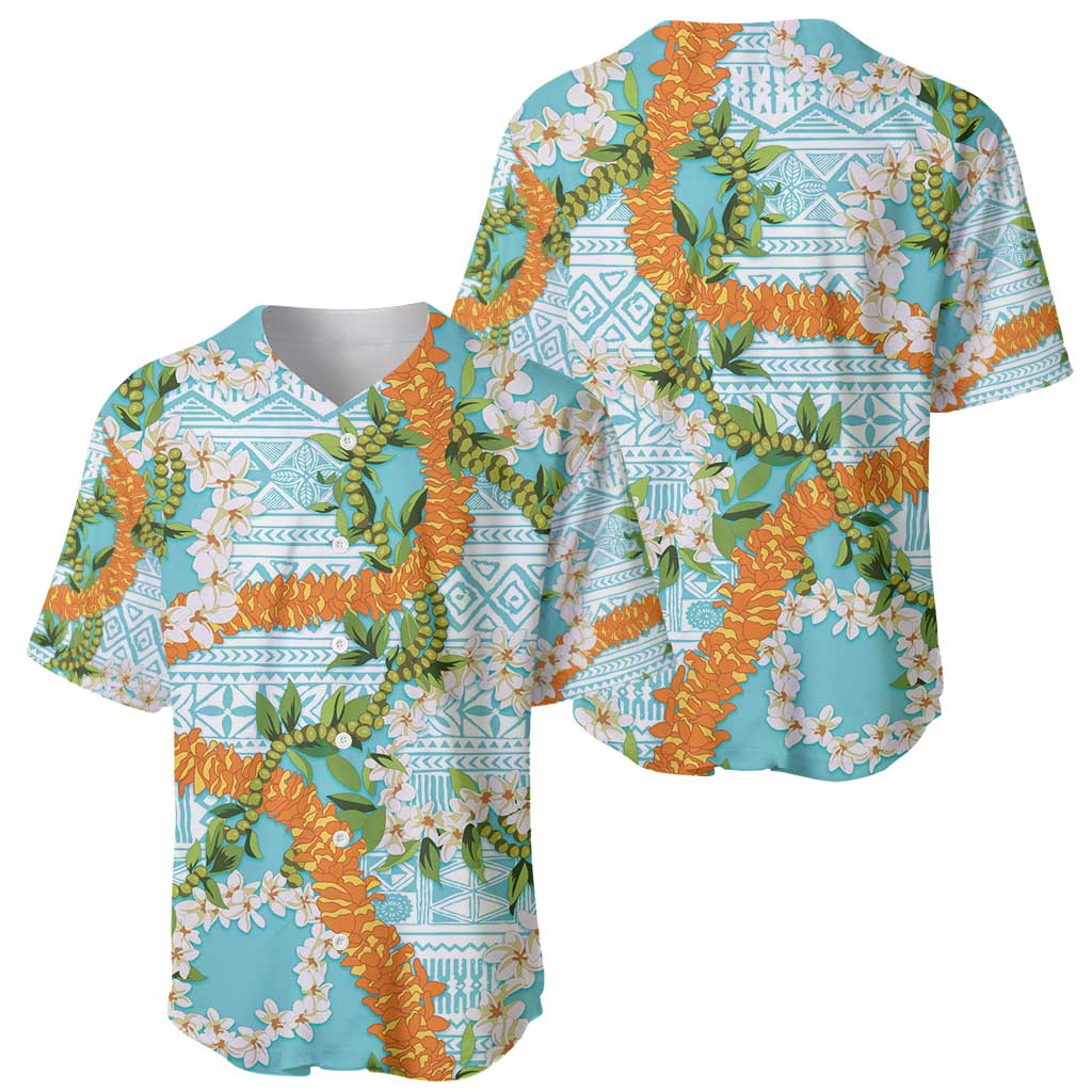 Aloha Festive Hawaii Baseball Jersey Mokihana - Maile and Ilima on Turquoise - Polynesian Pride