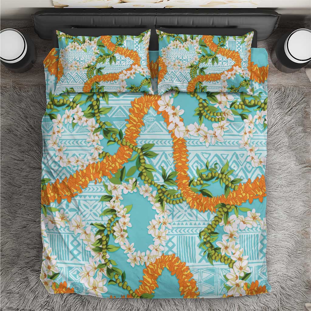 Aloha Festive Hawaii Bedding Set Mokihana - Maile and Ilima on Turquoise - Polynesian Pride