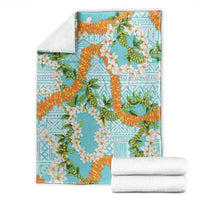 Aloha Festive Hawaii Blanket Mokihana - Maile and Ilima on Turquoise - Polynesian Pride