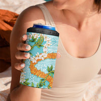 Aloha Festive Hawaii 4 in 1 Can Cooler Tumbler Mokihana - Maile and Ilima on Turquoise - Polynesian Pride