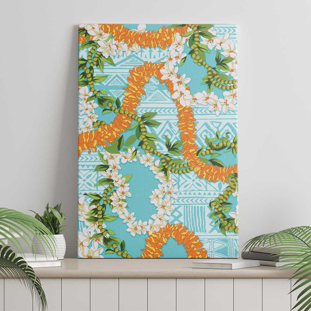 Aloha Festive Hawaii Canvas Wall Art Mokihana - Maile and Ilima on Turquoise - Polynesian Pride