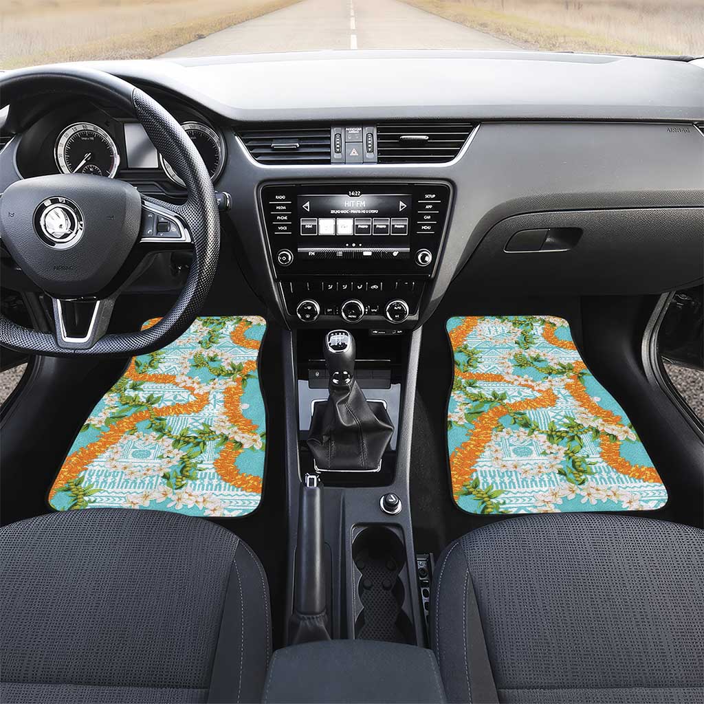 Aloha Festive Hawaii Car Mats Mokihana - Maile and Ilima on Turquoise - Polynesian Pride