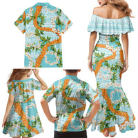 Aloha Festive Hawaii Family Matching Mermaid Dress and Hawaiian Shirt Mokihana - Maile and Ilima on Turquoise - Polynesian Pride