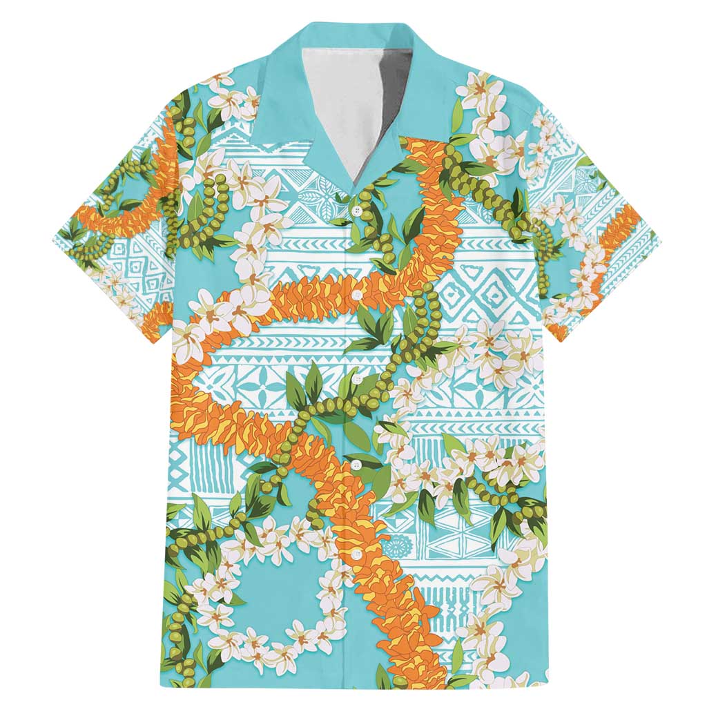 Aloha Festive Hawaii Family Matching Mermaid Dress and Hawaiian Shirt Mokihana - Maile and Ilima on Turquoise - Polynesian Pride