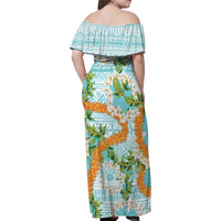 Aloha Festive Hawaii Family Matching Off Shoulder Maxi Dress and Hawaiian Shirt Mokihana - Maile and Ilima on Turquoise - Polynesian Pride