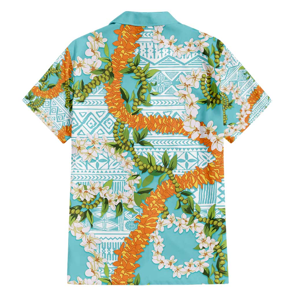 Aloha Festive Hawaii Family Matching Off Shoulder Short Dress and Hawaiian Shirt Mokihana - Maile and Ilima on Turquoise - Polynesian Pride