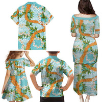 Aloha Festive Hawaii Family Matching Puletasi and Hawaiian Shirt Mokihana - Maile and Ilima on Turquoise - Polynesian Pride