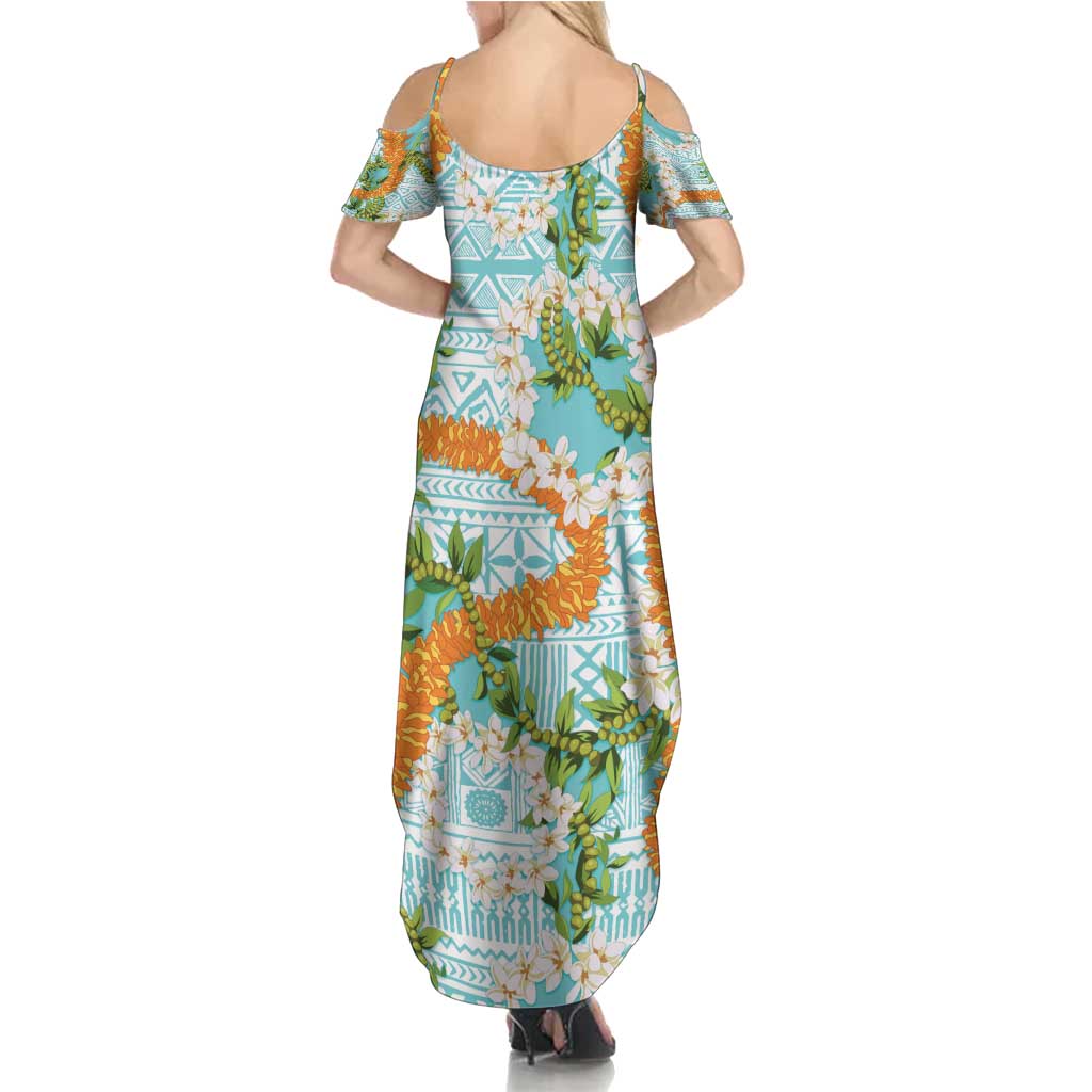 Aloha Festive Hawaii Family Matching Summer Maxi Dress and Hawaiian Shirt Mokihana - Maile and Ilima on Turquoise - Polynesian Pride