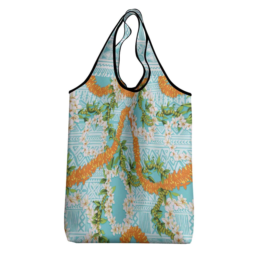 Aloha Festive Hawaii Grocery Bag Mokihana - Maile and Ilima on Turquoise - Polynesian Pride