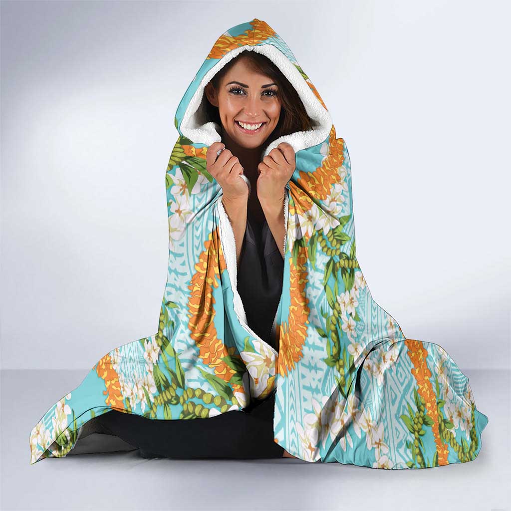Aloha Festive Hawaii Hooded Blanket Mokihana - Maile and Ilima on Turquoise - Polynesian Pride