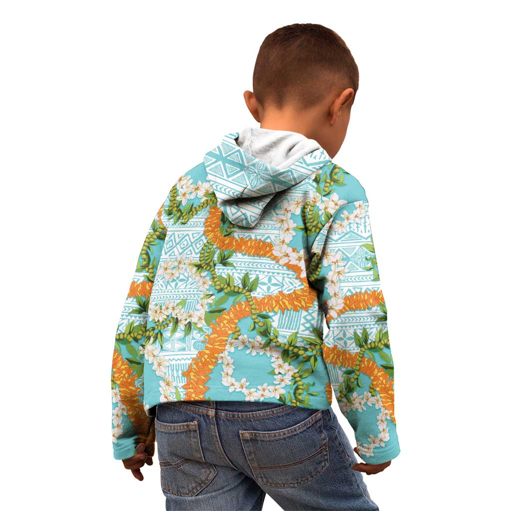 Aloha Festive Hawaii Kid Hoodie Mokihana - Maile and Ilima on Turquoise - Polynesian Pride