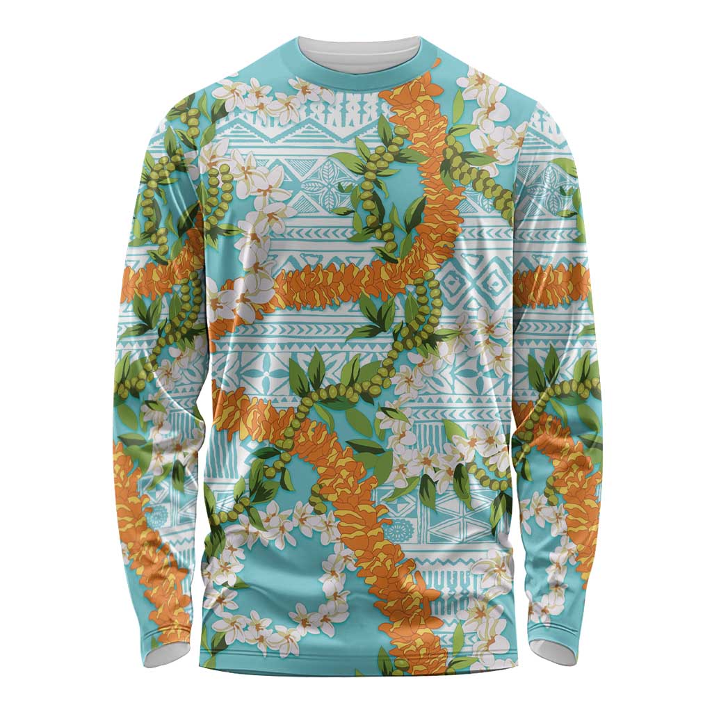 Aloha Festive Hawaii Long Sleeve Shirt Mokihana - Maile and Ilima on Turquoise - Polynesian Pride