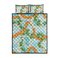 Aloha Festive Hawaii Quilt Bed Set Mokihana - Maile and Ilima on Turquoise - Polynesian Pride