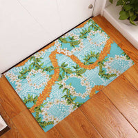 Aloha Festive Hawaii Rubber Doormat Mokihana - Maile and Ilima on Turquoise - Polynesian Pride